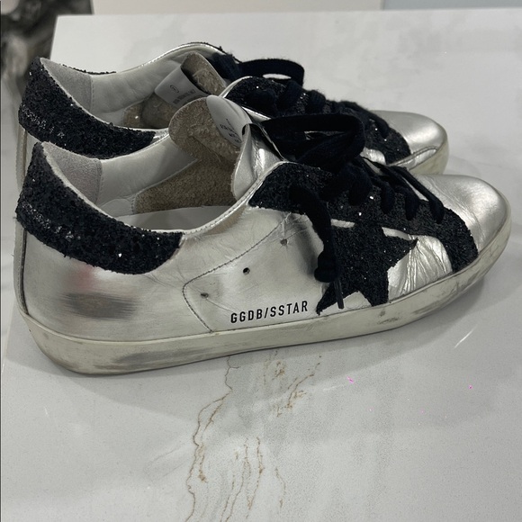 Golden Goose Metallic Silver and Black Sneakers - Picture 5 of 8